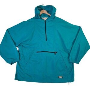 Vintage 90s LL Bean Anorak Windbreaker Mens Large Blue Half Zip Hooded Jacket